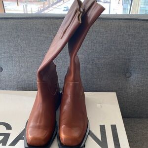 Ganni Tan Leather Heeled Boots
